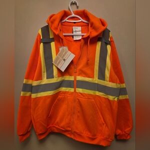 NWT PIO Orange High Visibility Reflective Hoodie With Detachable Hood Size Large